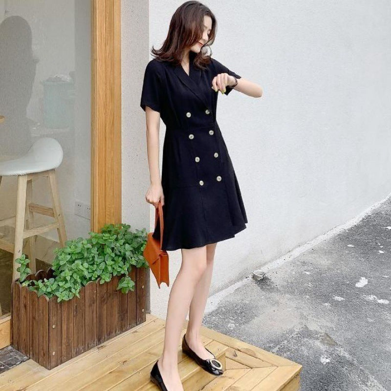 Business Suit And Dress Female Double Breasted Fitted Waist Slim Fit Dress