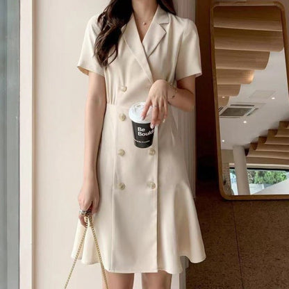 Business Suit And Dress Female Double Breasted Fitted Waist Slim Fit Dress