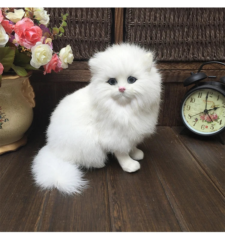 Realistic Plush Toy Simulation Cat Doll White Persian Cats Lifelike Kitten Model Birthday New Year Gift Home Decor Ornament