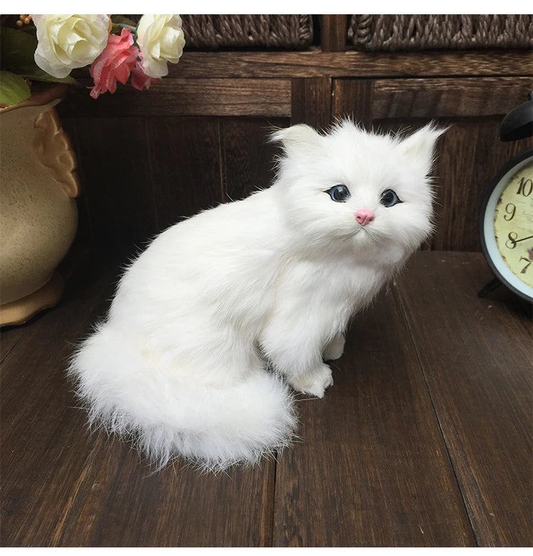 Realistic Plush Toy Simulation Cat Doll White Persian Cats Lifelike Kitten Model Birthday New Year Gift Home Decor Ornament