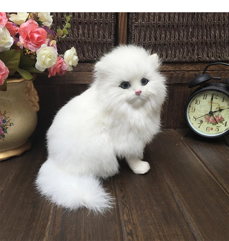 Realistic Plush Toy Simulation Cat Doll White Persian Cats Lifelike Kitten Model Birthday New Year Gift Home Decor Ornament